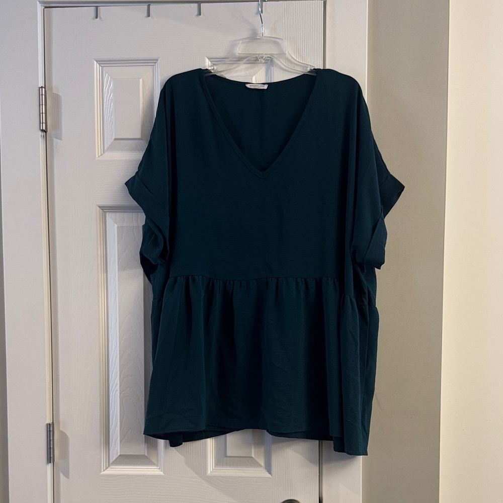Chicsoul.com Deep Teal V-Neck Blouse